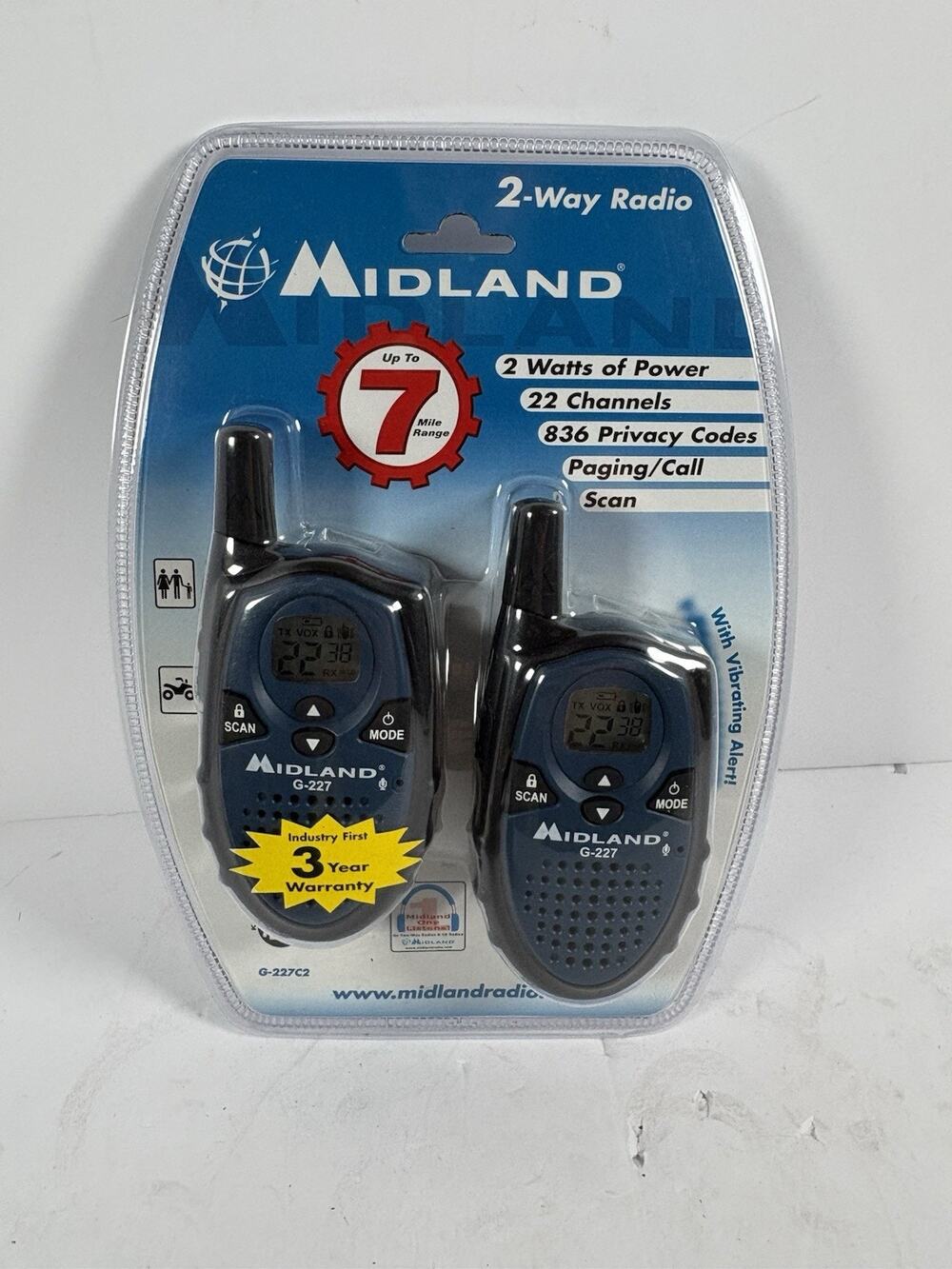Midland G-227C2 2 Way Radio Twin Pack NOS Sealed FRS GMRS Walkie Talkies